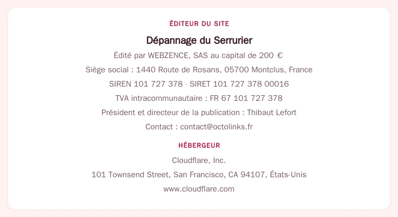 Coordonnées légales de l&rsquo;éditeur et de l&rsquo;hébergeur du site
